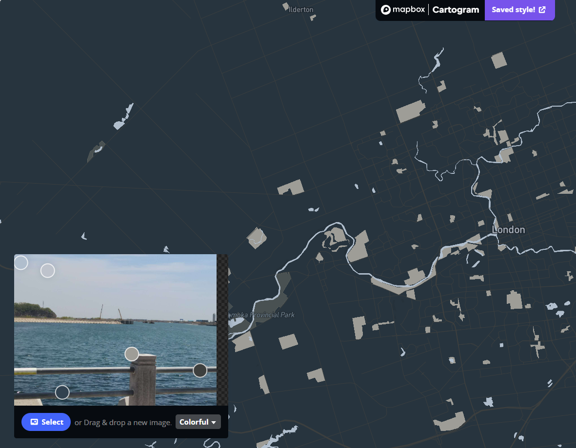 This is the result of me importing the photos into the Cartogram Mapbox. The color of the Mapbox changes along with the color of the photos I import.