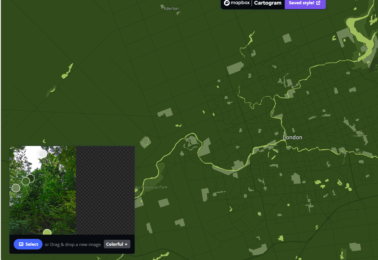 This is the result of me importing the photos into the Cartogram Mapbox. The color of the Mapbox changes along with the color of the photos I import.