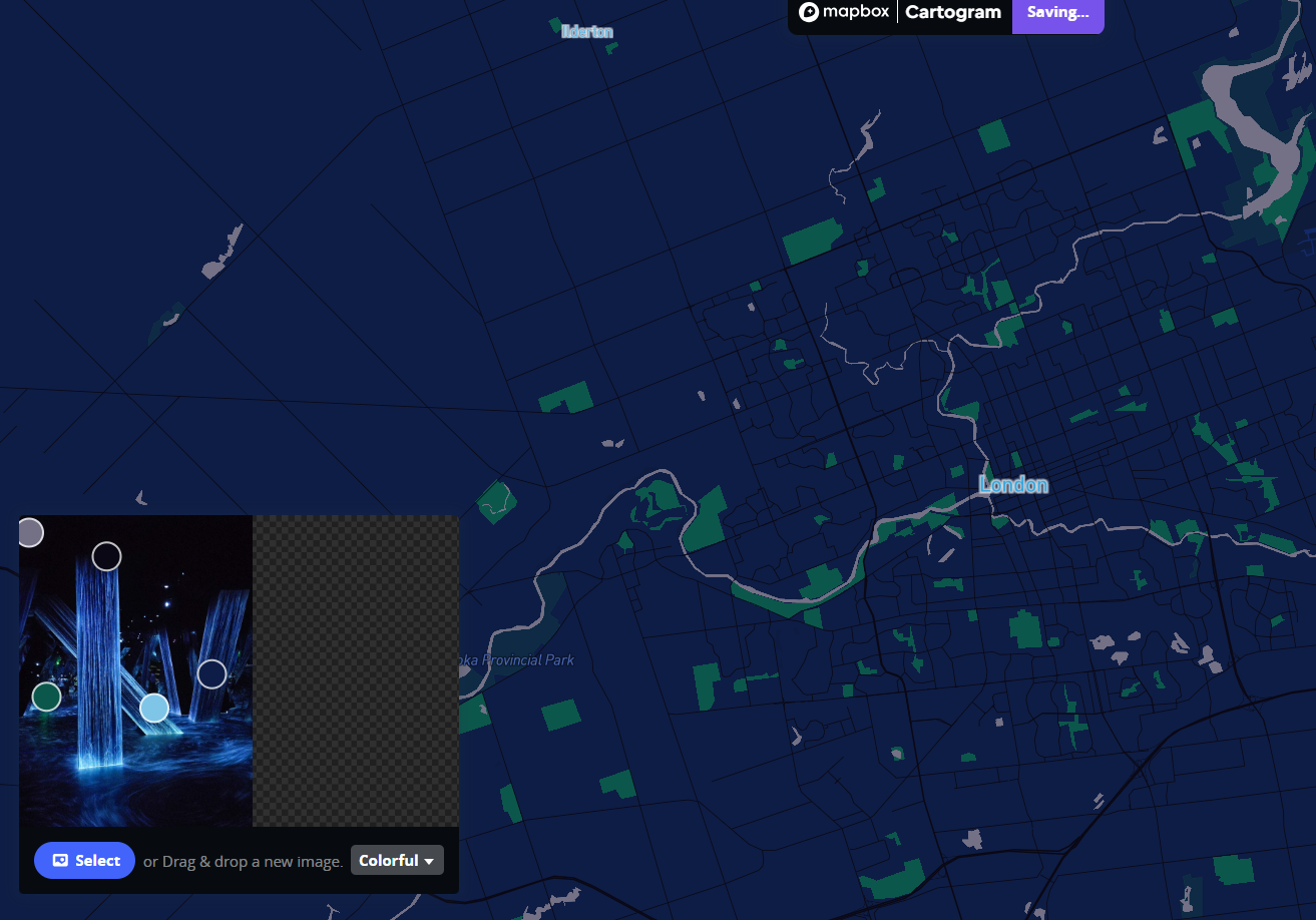 This is the result of me importing the photos into the Cartogram Mapbox. The color of the Mapbox changes along with the color of the photos I import.