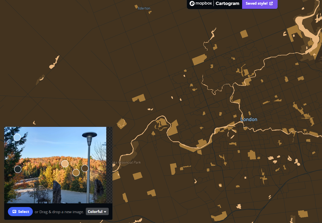 This is the result of me importing the photos into the Cartogram Mapbox. The color of the Mapbox changes along with the color of the photos I import.